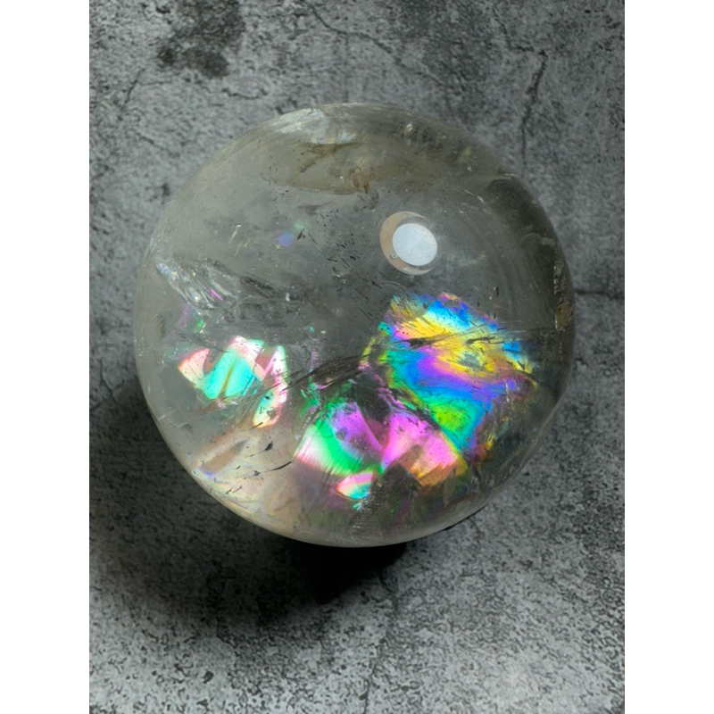 水晶球【中大型收藏品】（1號）爆彩 阿賽斯特萊 梵天透體爆彩 碎彩 白水晶 淺茶 水青色 礦物 水晶 水晶球 擺件
