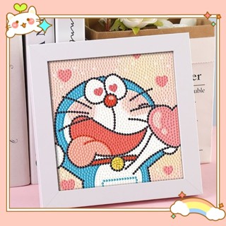 手工鑽石畫🌈diy鑽石貼畫 交換禮物 哆啦A夢鉆石畫兒童卡通diy女孩手工鉆石貼畫自粘藍胖子磚石畫帶框