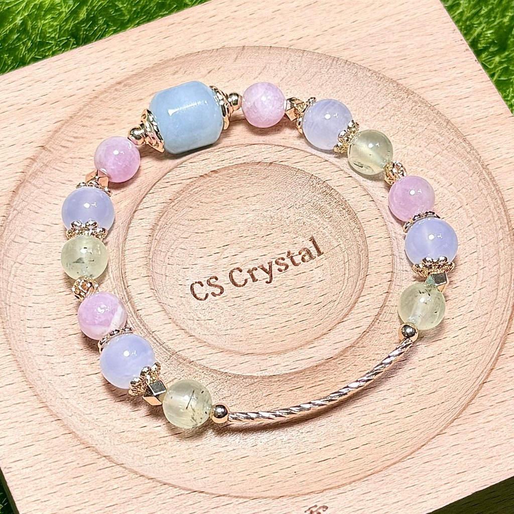 CS Crystal 編號708 - 奶油體海藍寶+藍紋瑪瑙+紫鋰輝石+葡萄石設計款