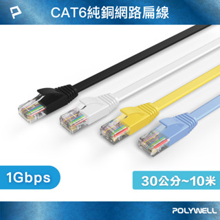 POLYWELL CAT6扁線 30公分~10米 高速網路線 RJ45 福祿克認證 寶利威爾 臺灣現貨