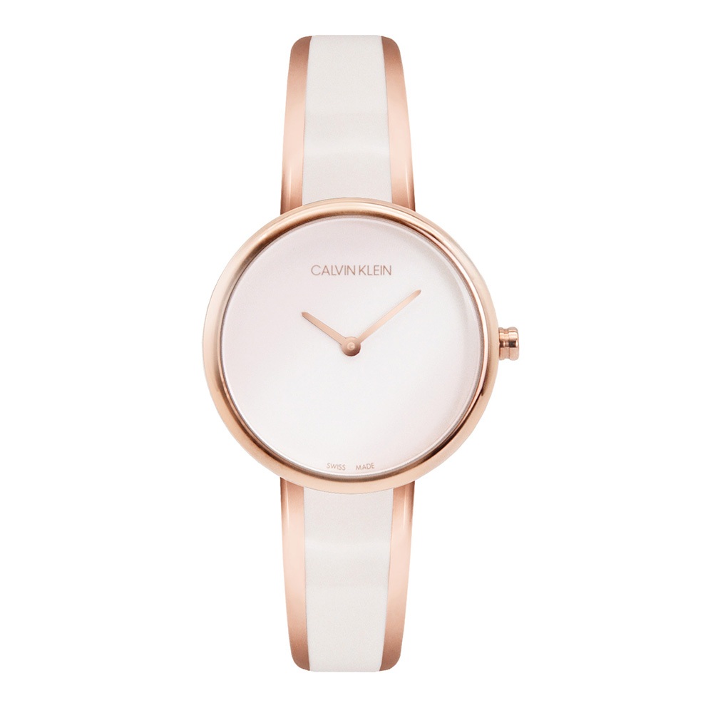 Calvin Klein美國原廠平輸 |簡約白色款x玫瑰金 不鏽鋼手環式錶帶 手錶 腕錶 CK錶(K4E2N616)