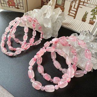 僅此一波-玉化 櫻花雨 薔薇輝石 玫瑰石8/6mm+（單圈）手珠手鍊DIY串珠隔珠•點點水晶•