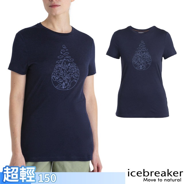 【Icebreaker】女 圓領短袖羊毛排汗衣-150 Tech Lite III 運動T恤_海軍藍_IB0A56YJ