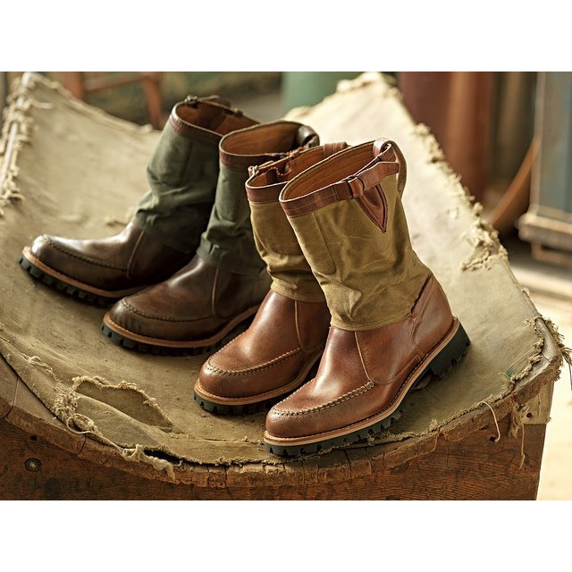 現貨9M賠售【TIMBERLAND】手工頂級Boot Company Vibram皮革拼接帆布短靴 套靴 工作靴 騎士靴