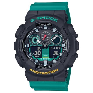 【CASIO】G-SHOCK 復古綠 X 黑撞色大錶徑雙顯運動錶 GA-100MT-1A3 台灣卡西歐公司貨 保固一年