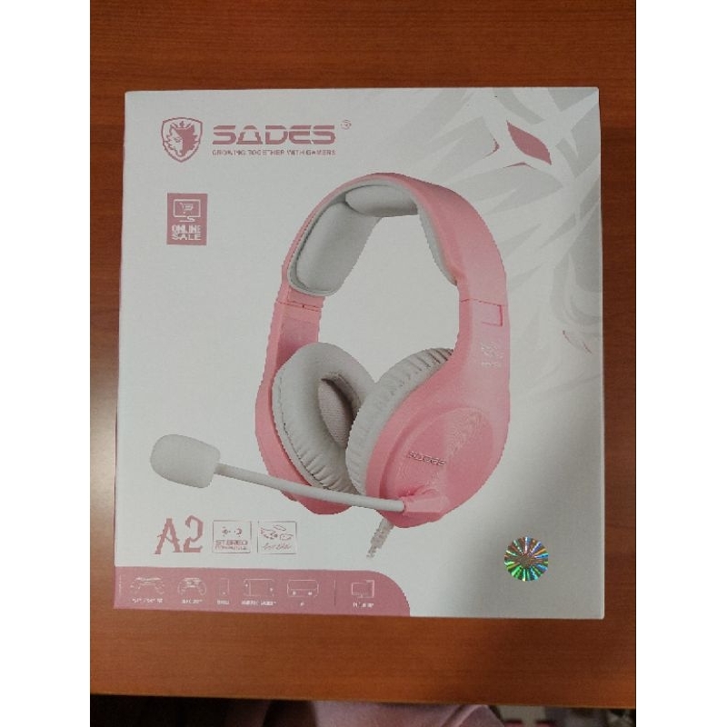 全新 現貨 賽德斯 SADES A2 粉白色 商用耳機麥克風 有線耳機3.5m初階電競耳機麥克風 全罩式耳麥 全罩式耳機