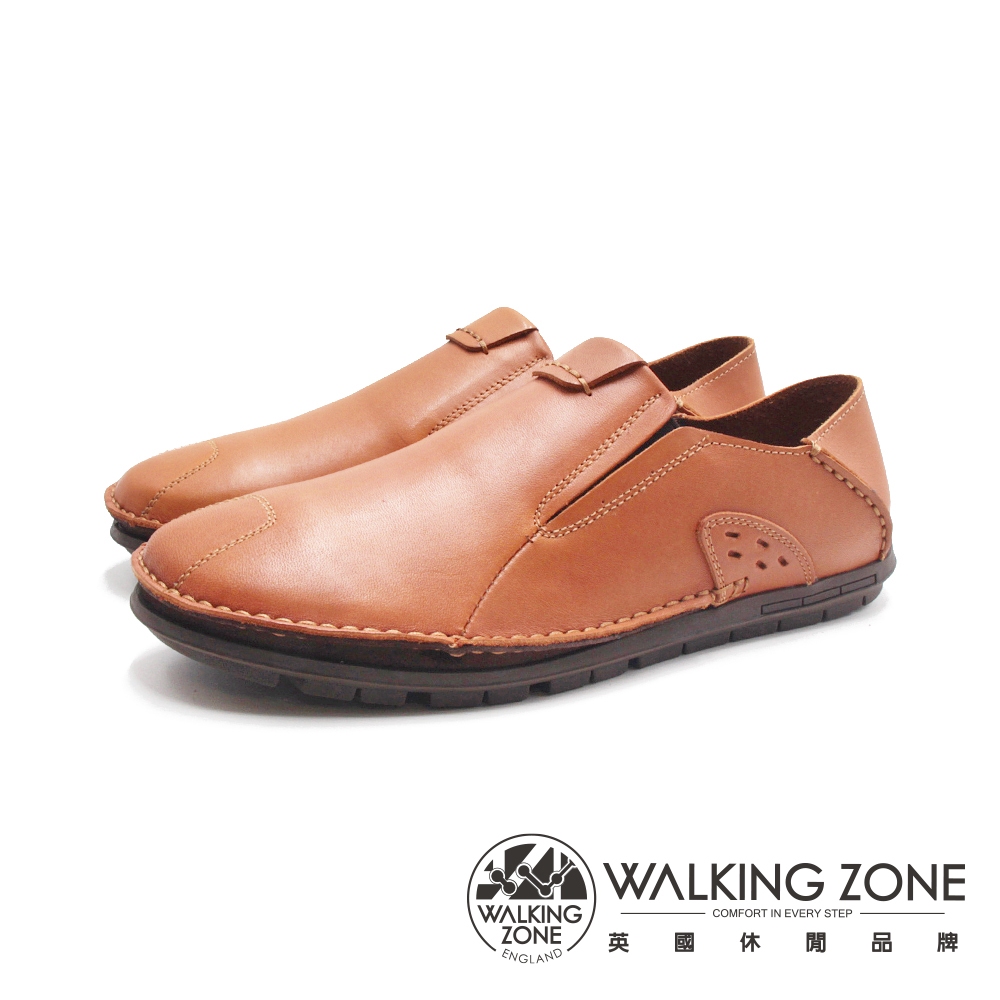 WALKING ZONE 英倫真皮自然風格開車鞋 男鞋－咖啡色