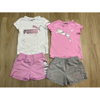 美國代購購入 PUMA 女童7-8 y 約120-130cm運動套裝(白色短袖T-shirt +粉短褲)/粉上衣+灰短褲
