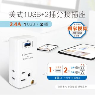 【電之光】Dr.AV聖岡 動力公牛 美式電源分接插座1USB+2插座3P+2P 電源插座 充電器 充電插座(PB-62U