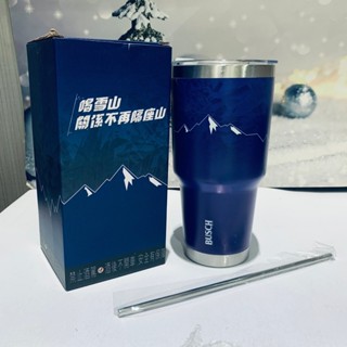 現貨 雪山隨行冰霸杯900ml(設計款) 附不鏽鋼吸管 大容量 保溫 保冷 藍色 保溫杯 保冷杯 雪山啤酒 304不鏽鋼