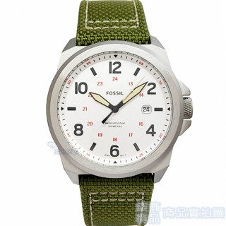 FOSSIL FS5918手錶 擁抱自然 銀白麵 夜光 數字時標 日期 綠色帆布真皮錶帶 男錶【澄緻精品】