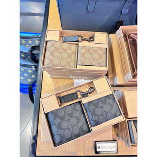 咩兒美國代購🌈COACH 男款 防刮皮革短夾+卡夾+鑰匙圈 三合一短夾禮盒組