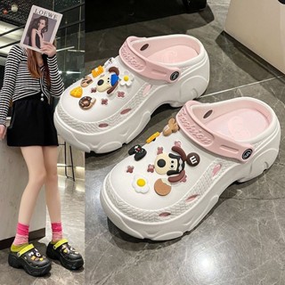 【臺出免運】 增高厚底洞洞鞋 拖鞋女外出加厚卡通小狗沙灘涼鞋 布希鞋 半拖鞋 懶人鞋 厚底拖鞋 踩屎感拖鞋 涼拖鞋