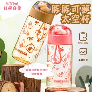 ✨臺灣現貨 卡皮巴拉水壺 tritan水壺 水豚水壺 吸管水壺 水壺 500ml 水壺 直飲水壺 兒童水壺 水豚君水壺