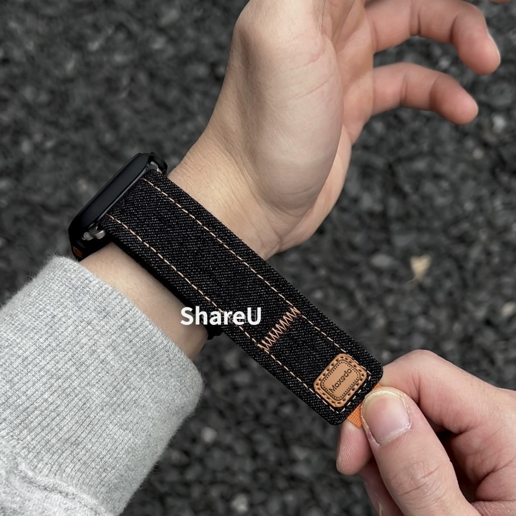 ShareU復古牛仔回環魔術貼Apple watch 錶帶 iwatch錶帶10/11代9/8SE765代 透氣錶帶