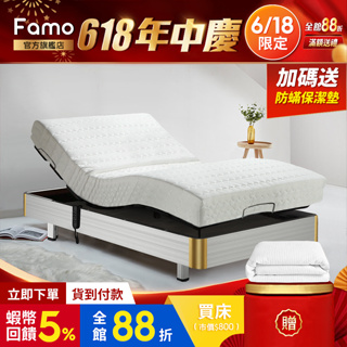 【 Famo 】鋁框 德國馬達 線控電動床組 附贈保潔墊 床墊任配【 蝦幣 10 倍送 】