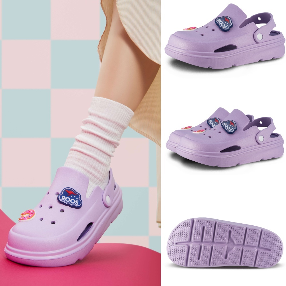 【KangaROOS 美國袋鼠鞋】女鞋 ROO CLOG 厚底洞洞鞋 厚底增高 防水散熱 (紫-KW41717)