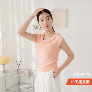 niceioi【特惠】少女立體小花側抓皺針織上衣 女裝