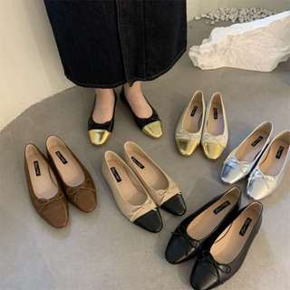 🌸優雅系法式撞色娃娃鞋。Size 35-40 六色。小香風撞色娃娃鞋 銀色娃娃鞋 熱銷必備平底通勤女鞋 單色蝴蝶結娃娃鞋