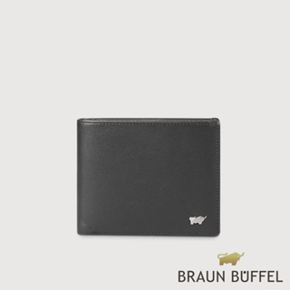 【BRAUN BUFFEL 德國小金牛】台灣總代理 布爾斯 8卡中間翻零錢袋短夾-黑色/BF532-318-BK