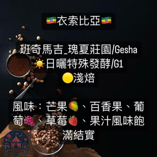 🎡咖啡嘉年華🎡衣索比亞🇪🇹班奇馬吉_瑰夏莊園 特別版☀️日曬特殊發酵🟡淺焙/G1。1/4磅裝 咖啡豆 義式咖啡 手沖咖啡