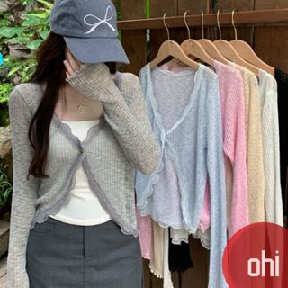 【ohi】蕾絲花邊V領防曬針織開衫 薄款外搭上衣 罩衫 防曬衫 外套 小外套 開衫外套 女上衣 女裝 GWD5656