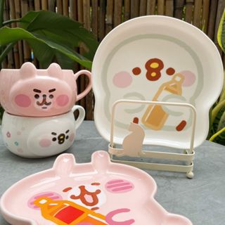【LC】卡娜赫拉粉色馬克杯水杯陶瓷早餐杯兔子杯玻璃杯可愛杯墊陶瓷杯