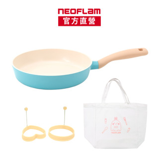 NEOFLAM Retro系列24cm平底鍋-薄荷色贈矽膠煎蛋模2件組&小兔環保提袋