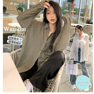 Waroom|現貨自留款 春夏韓系髮絲紋中長款雪紡透膚襯衫|女裝|防曬襯衫|長袖襯衫|罩衫|防曬外套|透膚|性感9621