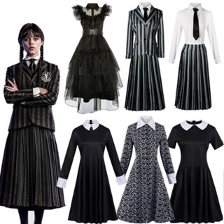 萬聖節服裝 亞當斯一家黑連衣裙 兒童成人公主裙星期三同款衣服cos服全套 變裝派對動漫cospaly 角色扮演服造型服飾