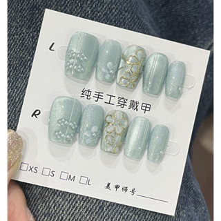 ❤️新中式旗袍穿戴甲❤️隔日送達❤️純手工 原創 薄荷曼波 手工穿戴甲 成品美甲 指甲貼片 HNP015