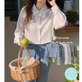Waroom|現貨實拍 法式薄款紋理短版長袖襯衫|女裝|防曬襯衫|外套|短版襯衫|條紋襯衫|防曬開衫|換季上衣1767