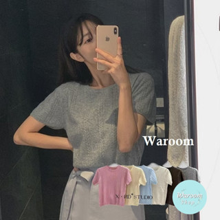 Waroom|現貨實拍售完不補 春夏韓國薄款法式圓領短版針織麻花紋上衣|女裝|針織上衣|短袖上衣|修身|短款上衣 802