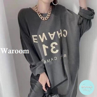 Waroom|現貨 T1135 韓國大U領後背性感英文字母長版寬鬆連身裙|女裝|長版上衣|休閒長裙|連衣裙|長版洋裝