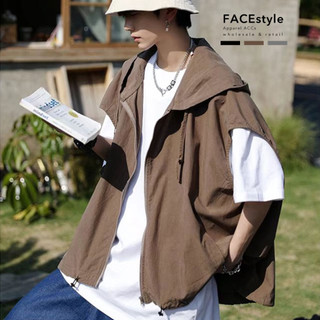 FACEstyle【3色.M-2XL.台灣出貨】美式工裝背心男 夏季薄款寬鬆短袖上衣 無袖上衣 連帽背心「84688」