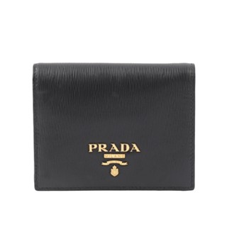 PRADA 浮雕Logo 水波紋皮革二折零錢袋短夾(黑色) 1MV204 2B6P F0002