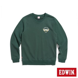 EDWIN 男款 扇形小LOGO厚長袖T恤(墨綠色)