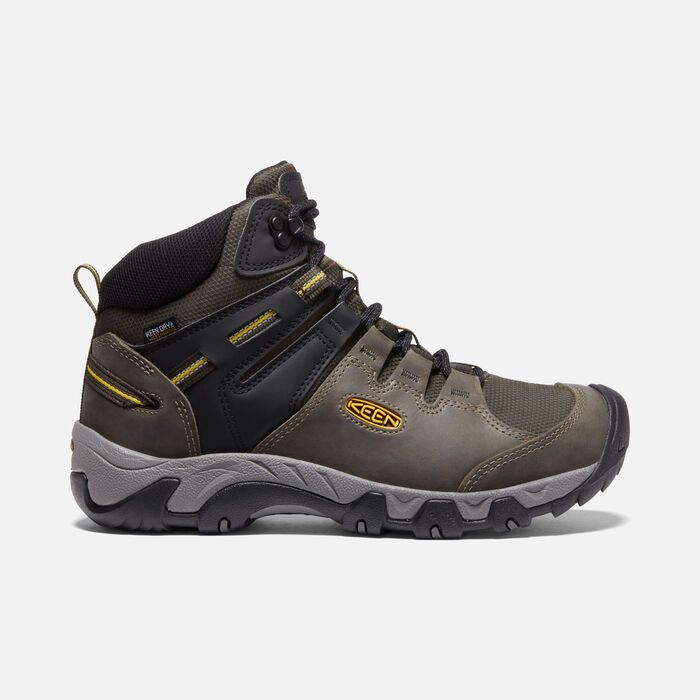 *瑕疵出清(男)【KEEN】Steens Leather Waterproof 防水登山鞋-黑灰黃 1026012