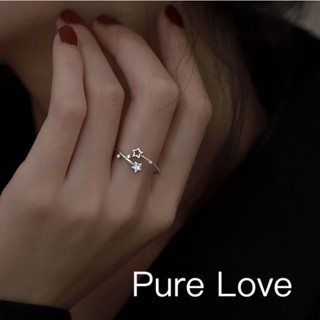 Pure Love樂芙 /正韓 【R0768】韓系簡約S925純銀大小星星碎鑽可調式開口戒指 / 銀