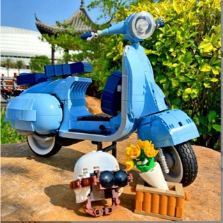 🌸🌸小綿羊藍色Vespa摩托車模型小顆粒積木