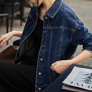 胖胖美依 牛仔外套 牛仔開衫 S-2XL秋冬外套 秋季新款小個子高階感色刺繡夾克上衣T270-E.696