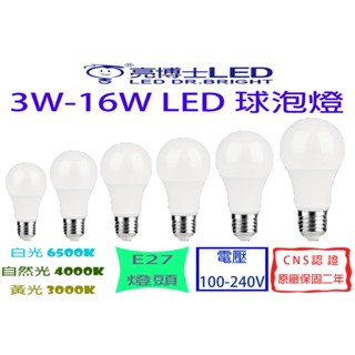 【敬】亮博士 E27 LED 燈泡 3W 5W 7.5W 10W 13W 14W 15W 16W 球泡 全電壓 燈具
