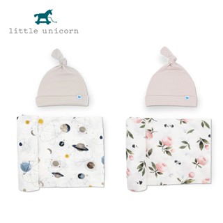 【福利品】美國Little Unicorn 絲柔超彈帽子包巾禮盒組 紗布巾 嬰兒針織帽 多款可選