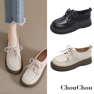 【ChouChou】休閒學院風綁帶厚底樂福鞋 德比鞋 樂福鞋女 小皮鞋 樂福鞋大尺碼 富發牌旗鑑店