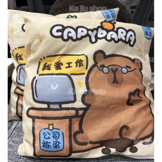水豚君抱枕 卡皮巴拉 方形抱枕 35cm 雙面圖案 我愛工作 公司棟樑 午睡枕 靠墊靠枕 柔軟舒適