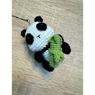 (Nghi Nghi手作工坊)毛線鉤針手工編織(成品)工藝手作玩偶 貓熊PANDA造型手工編織鑰匙扣吊飾M7
