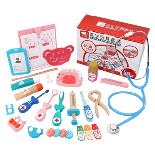 MACRO GIANT 木製模擬醫生玩具套裝 扮家家酒 彈簧針筒 牙醫 聽診器 Doctor Toy Set
