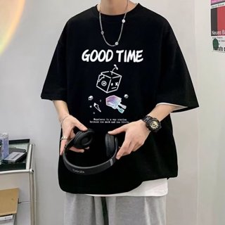 (M-8XL)短袖t恤男美式復古oversize 夏天衣服ins風潮牌 卡通可愛印花T恤寬鬆大尺碼上衣男生