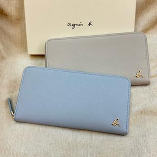 全新 agnes b 灰白色 墨綠色 綠色 草寫 b 牛皮 12卡 防刮 ㄇ型 長夾 拉鍊 拉鏈 皮夾 錢包 正品 小b