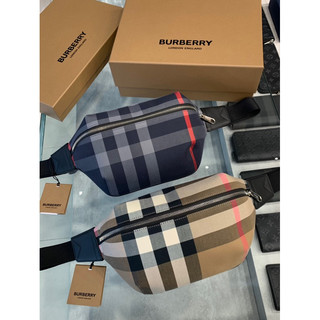 Limit精品✔️Burberry 經典滿版鉤吻設計 深藍 卡其 男款 男生 包包 胸包 腰包
